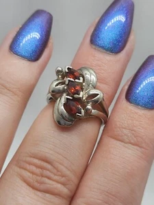 Vintage Sterling Silver Ring with Red Stones size 5 - Picture 1 of 8