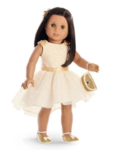 NUOVO splendido vestito oro americano Girl Truly Me 2015 + scatola, nuovo con scatola ~ NO bambola - Foto 1 di 24