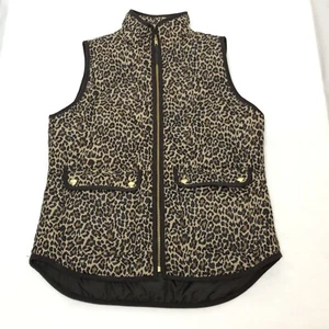 Gilet Puffer J Crew Donna Taglia XS Leopardo Stampa Animali Giacca Trapuntata Finto Collo - Foto 1 di 9