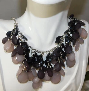 Cool Chunky Grey Purple Faceted Briollette Charms Silver Wired Necklace 5a 10 - Picture 1 of 4