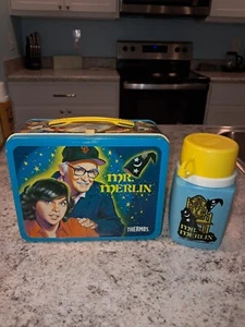 1982 Mr Merlin Lunch Box & Thermos * Vintage * Metal Lunchbox tin kit pail - Picture 1 of 5