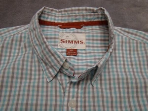 Simms Mens Size 2XL Blue Gray Plaid Long Sleeve Button Down Cotton Fishing Shirt - Picture 1 of 8