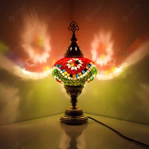 Turkish Table Lamp Moroccan Colourful Glass Mosaic Tiffany Lamp Light FREE Bulb - Picture 1 of 30