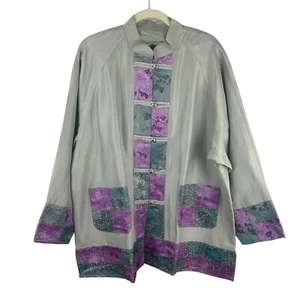 NUEVA Chaqueta Daily Planet Mezcla Seda Mujer XL Púrpura Gris Asiática India Floral Boho - Imagen 1 de 6