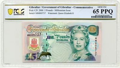 2000 £5 Gibraltar, Commemorative, Pick# 29 - PCGS GEM UNC 65 PPQ - Image 1 of 2