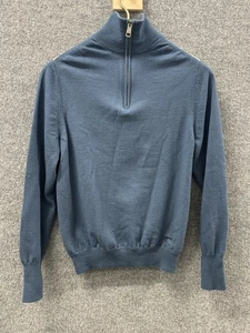 Suéter Burberry Para Hombre Talla Mediana 100% Lana 1/4 Cremallera Azul Parche para el Hombro - Imagen 1 de 8