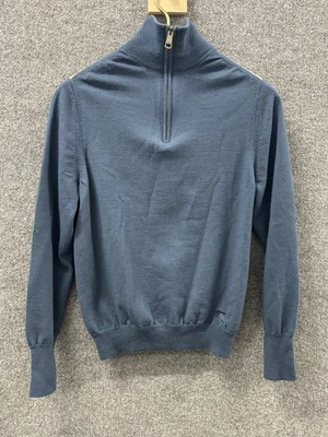 Suéter Burberry Para Hombre Talla Mediana 100% Lana 1/4 Cremallera Azul Parche para el Hombro Foto 1 de 4