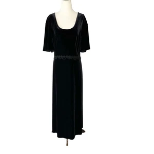 VINTAGE 90s ALIX TAYLOR Black Velvet Midi Maxi Dress Plus Size 20W 2XL Witchy - Picture 1 of 7