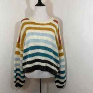 Dreamers Sweater S/M Oversized Crew Neck Drop Shoulder Striped Colorful - Picture 1 of 12