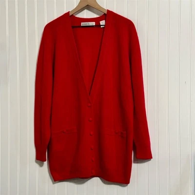 Cárdigan Vintage Valerie Stevens Grande Rojo Angora Lana de Cordero Abuelo Suéter Años 90 Foto 1 de 4