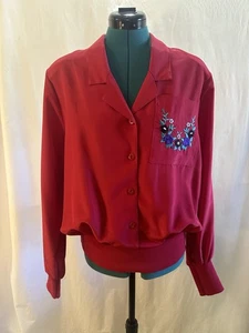 Camicetta vintage Jamboree New York in raso rosso (taglia circa L) - Foto 1 di 8