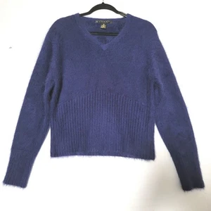 Tesori Womens Sweater Sz M Pullover Angora Blend Long Sleeve V-Neck Navy Blue - Picture 1 of 10