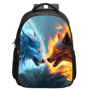 Kids Wolf School Backpack for Boys Girls, Cool Fire and Ice Wolf Bookbag with... - Picture 1 of 6