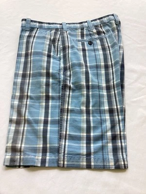 Pantalones cortos IZOD para hombre azules a cuadros delanteros planos talla 38 100 % algodón Foto 1 de 4