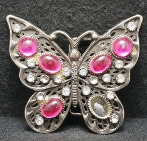 WL01115 INCREÍBLE HEBILLA DE CINTURÓN VINTAGE AÑOS 70 **MARIPOSA ROSA** INSECTO NATURALEZA HOMBRE - Imagen 1 de 2