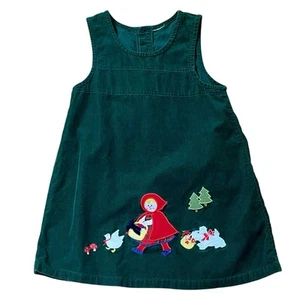 Vtg Corduroy Jumper Dress Sz 6-7 24”Red Riding Hood Novelty Appliqué Patchwork - Picture 1 of 12