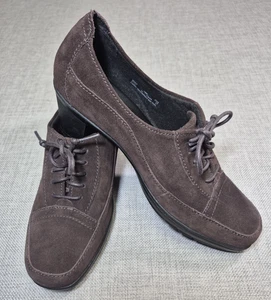Clarks Bendables Women’s Dark Brown Suede Oxford Lace Up Heels 80893 Sz 10M - Picture 1 of 10