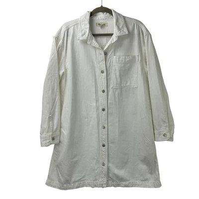 Madewell 牛仔大码衬衫裙女式 M 白色纽扣迷你长袖 — 第 1/4 张图片