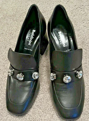 NEW BALDININI SHOES BLACK ITALY SOFT LEATHER 2.5" HEELS SZ 38, US SZ 7.5 - Image 1 of 4