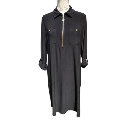 Vestido Anne Klein Midi Dorado Cremallera Bolsillos Frontales Manga Larga Negro Talla 8 Foto 1 de 4