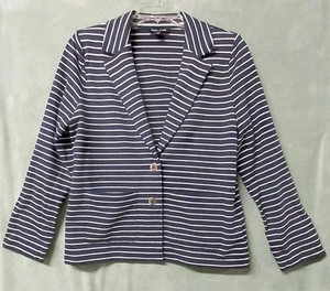 Nautica Jeans Women's Size Large Navy & White Striped 2 Button Blazer - EUC - Picture 1 of 17