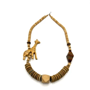 Vintage geschnitzte Holzgiraffe Halskette handgefertigt ethnisch Safari Stammesaussage - Bild 1 von 15