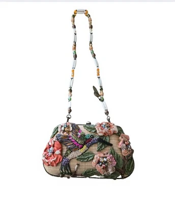 MARY FRANCES Handbag Sweet Nectar Hummingbird Beaded Floral Designer Purse - Image 1 of 4