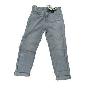 Cotton:on Kids Size 8 Adjustable Waist Bleach Blue Wash Denim Cuffed Ankle Jeans - Picture 1 of 6
