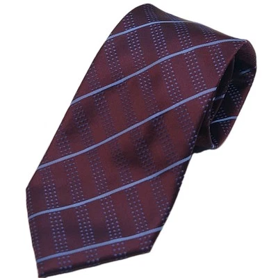 HENRY JACOBSON - Men's Burgundy and Blue Dots and Stripes 100% Silk Neck Tie - Image 1 of 4