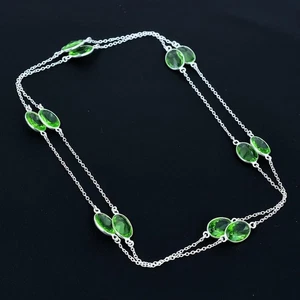Green Peridot Gemstone Handmade 925 Sterling Silver Jewelry Necklace Size 36" - Picture 1 of 10