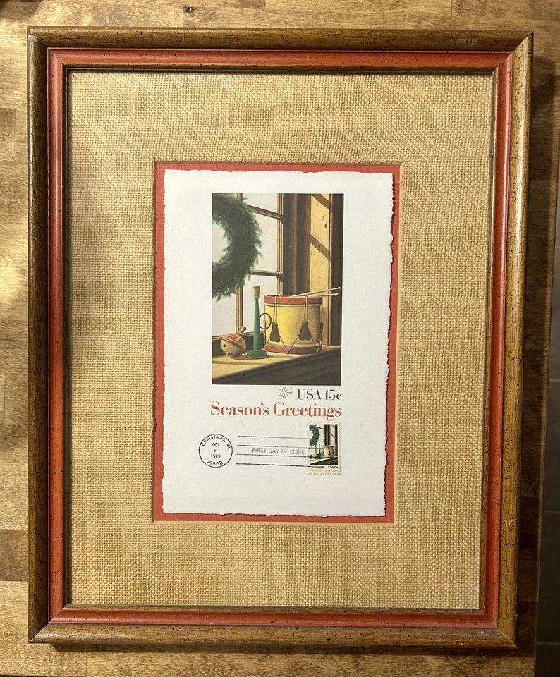 1980 Seasons Greetings 15cent First Day Of Issue, Framed, Christmas,Michigan - Image 1 of 2