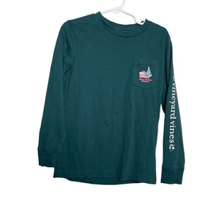 Vineyard Vines T-Shirt Girl's Small Green Long Sleeve Christmas Bow Wreath - Picture 1 of 7