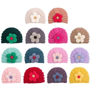Stylish Baby Beanies Cap Fashionable Flower Charm Knitted Hat Windproof Warm - Picture 1 of 22
