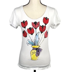 Love Moschino T-shirt donna bianca floreale giallo vaso taglia US 6 - Foto 1 di 14