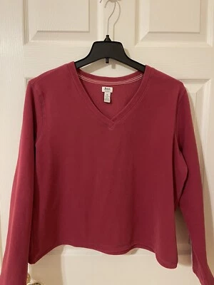 Top pulóver fucsia BASS para mujer talla XL manga larga cuello en V elástico Foto 1 de 4
