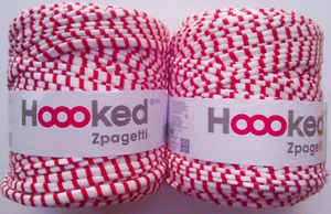 0,08 Euro/m - 2 x Hoooked Zpagetti Textilgarn, rot-weiß gestreift, 120m / Rolle - Bild 1 von 1