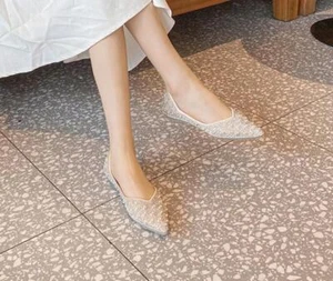 Womens 2024 Pointed Toe Flat Shallow Mouth Fashion Rhinestone Comfortable shoes - Picture 1 of 7
