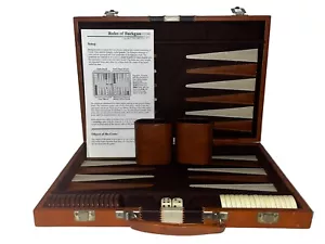 Set gioco backgammon vintage di Tom Keith custodia in pelle marrone 1998 dadi mancanti - Foto 1 di 16