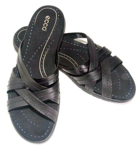 Womens Shoes Sandals ECCO Babett Black Leather & Suede Slides 11 US New