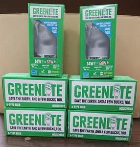 Greenlite 14W CFL 60W A Type Covered Light Bulb 800lm 8,000 Hours *Lot of 6-Pcs - Picture 1 of 6