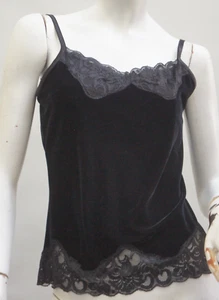 Schwarz Spitzenbesatz Samt Camisole Tank Top Slip Top beide Witchy Boho WD.NY - Bild 1 von 8