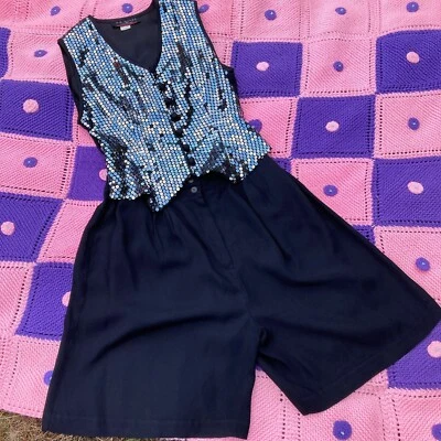 винтажный комбинезон 80-е 90-е черные блестки серебро | M-L | вечеринка праздничная 1980-е 1990-е - Изображение 1 из 4