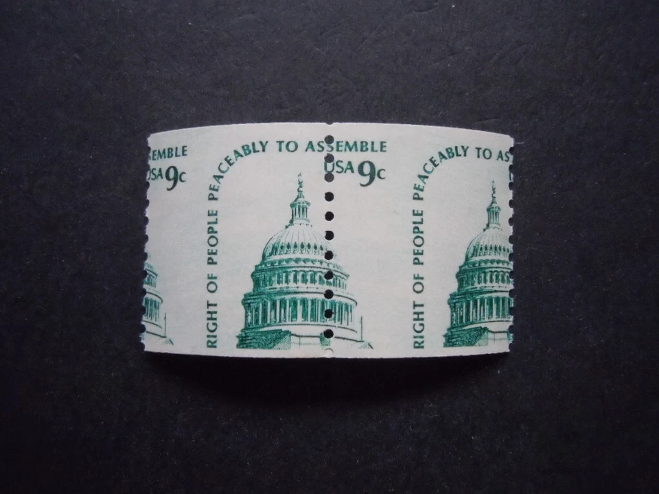 #1590 9c Right to Assemble  EFO Misperforated Pair MNH OG "Include New Mount" - Image 1 of 1