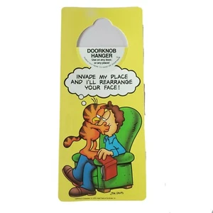 Garfield Invade My Space & Ill Rearrange Your Face Doorknob Hanger 1978 NOS - Picture 1 of 2