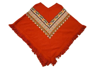 Poncho Frange Vintage Sears Arancione Orlon Acrilico Donna OS - Foto 1 di 9