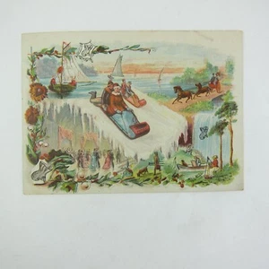 Victorian Trade Card LARGE Bortree Corset People Sledding Dancing Sailing Boats - Picture 1 of 12
