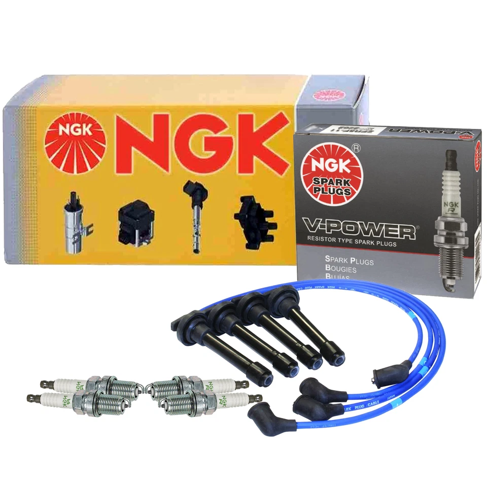 NGK Wire & 4 V-Power Spark Plugs Kit For Acura Integra Honda Civic del Sol L4 - Image 1 of 1