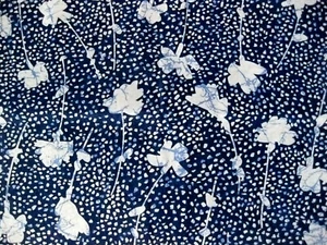 Vintage 80s Deep Blue Floral Abstract Batik-Style Fabric Cotton Blend 2yds+28" - Picture 1 of 5