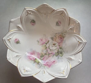 Vintage German Porcelain Serving Bowl, Hand Painted Flowers Roses Shabby Chic - Picture 1 of 7