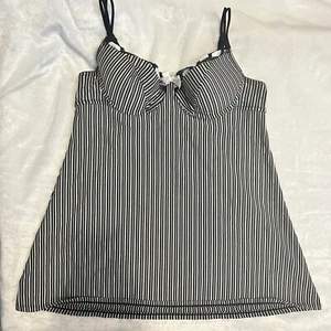 Sujetador lencería vintage años 90 negro blanco plata a rayas con lazo talla 36B EVC - Imagen 1 de 6